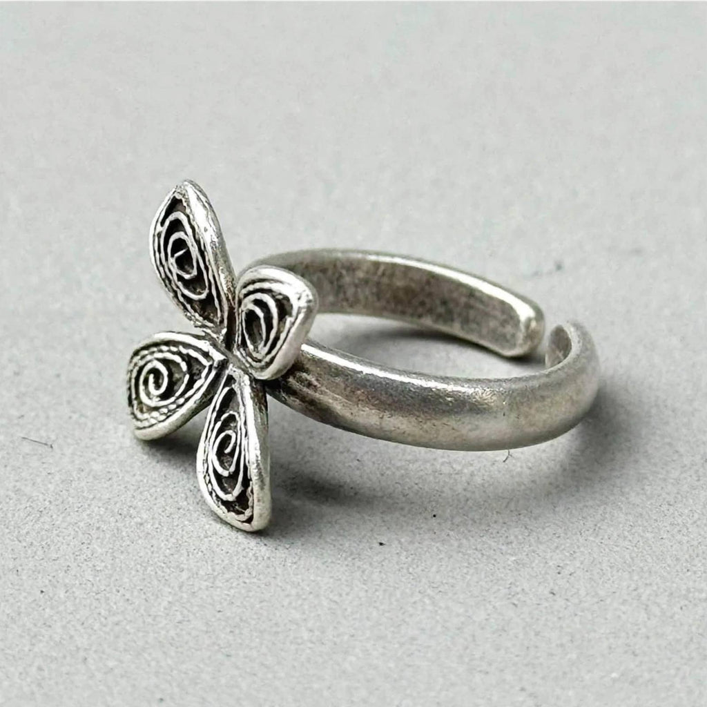 4 Petal Flower Silver Ring