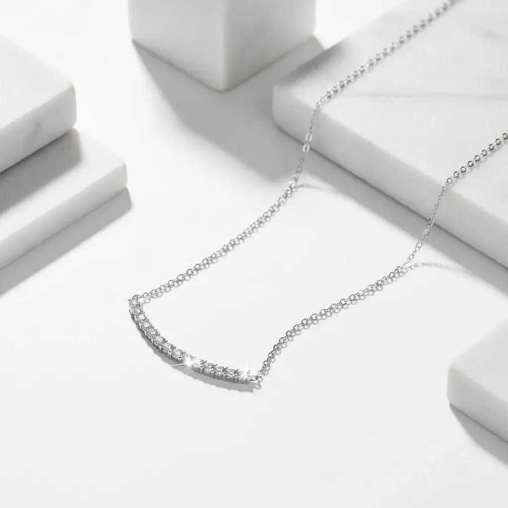 Moissanite bar Pendant Necklace, Stone Diamond Simple Balance-3