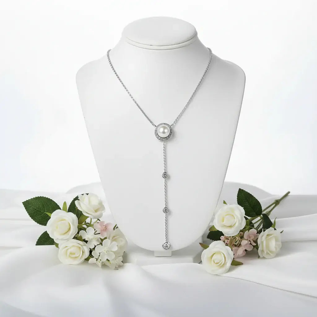 Moissanite freshwater pearl pendant necklace S925 Silver 0.5ct-1