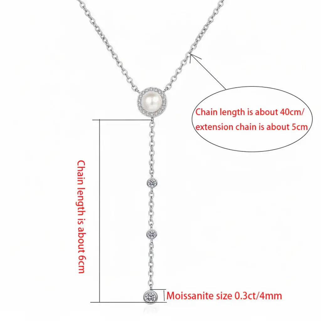 Moissanite freshwater pearl pendant necklace S925 Silver 0.5ct-4