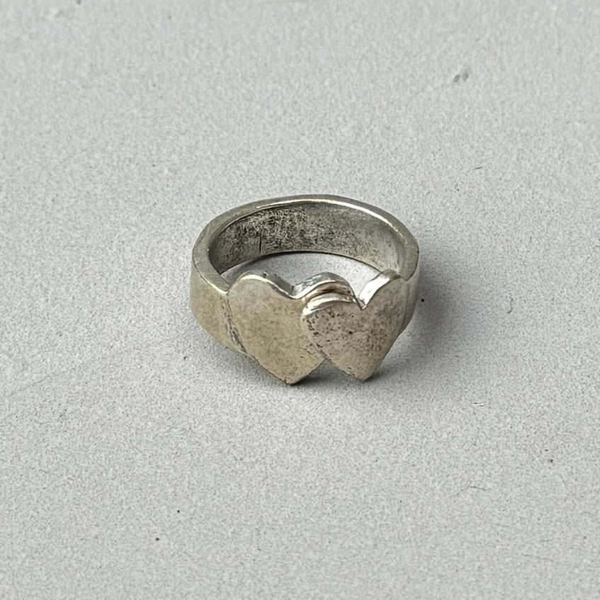 Crossed Hearts Silver Ring-0